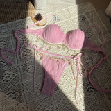 Sexy Shell Bikinis Sets Women White Ruffles Starfish Ornament Push Up Underwire Thong Swimsuit 2025 Beach Bathing Suit Swimwear