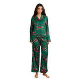 Women Christmas Pajamas Set Bow/Santa/Tree Print Long Sleeve Shirts Tops and Pants Sleepwear 2 Pieces Loungewear Suits