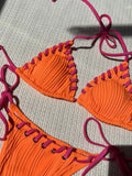 2025 Halter Wrinkled Weaved Bikini Women Swimwear Female Swimsuit Two Pieces Bikini Set Brazilian Bathing Suit Swim Beach Wear
