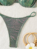 Snake Skin with Bra Cup Micro Thong Bikini Female Swimsuit Women Swimwear Two-pieces Bikini Set Bather Push Up Bathing Suit Swim