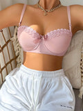 High Quality Pink Heavy Duty Lace Design Underwear Bow Daily Push Up Bra Sexy Lingerie Women With Steel Ring  J1903