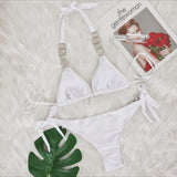DEKA Women Diamond Bikini Set Rhinestones Swimwear Halter Wrinkled Bikini Female Two-pieces Swimsuit Bather Bathing Suit Swim
