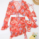 4 Pieces String Bikinis 2026 Women Sexy Swimwear Female Floral Swimsuit Bathers Bathing Swimming Swim Suit Beachwear Summer