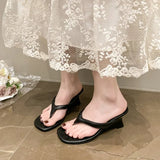 Summer Outdoor Fairy oes Simple Toe Clip High Heels Sandals Women's Flip Flops Korean Sle PU  Rubber Sole
