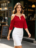Women Summer T-Shirt Solid Color Off Shoulder Short Sleeve Chain Loose Tops for Streetwear Casual Elegant Shirts