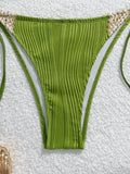 Sexy Blue Knitted Patchwork Bikini Set Women Halter Push Up Bra Bandage Thong Swimsuit Summer Bathing Suit Pool Swimwear 2026