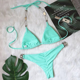 DEKA Women Brazilian Diamond Bikini Set Rhinestones Halter Swimwear Female Swimsuit Two-pieces Bikini Bather Bathing Suit Swim
