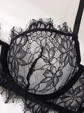 Black Lace Bra Brief Sets for Women Sexy Romantic Transparent Underwear with Flowers See through Erotic Lingerie