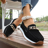 Fashion Metal Chain Soft Sole Flats Shoes Women Spring Autumn Pu Leather Platform Loafers Woman Slip On Non Slip Casual Shoes