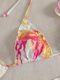 Sexy Pink Floral Print Micro Bikini 2026 Women 3D Flower Push Up Bra Tie Side Thong Swimsuit Beach Bathing Suit Holiday Swimwear