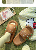 CartoonCutesy3D Sesame Burger Slippers for Women, Summer Outdoor & Home Wear, Anti-Slip Thick Soles, Flat Back Slides,Flip Flops