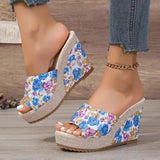 2026 New Women Shoes Fashion Shoes Casual Flip Flops Summer  Print Peep Toe Wedge Slippers