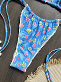 Floral Print Halter Micro String Bikini Female Swimsuit Women Swimwear Two-pieces Bikini Set Bow Knotted Bathing Suit Swim Lady