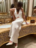 Elegant Halter Neck Backless White Tank Tops Women 2026 Summer Sexy Off Shoulder Buttons Crop Top High Street Lady Solid Vests