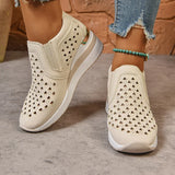 2025 New Hollow Out Wedges Sneakers Women Plus Size Pu Leather Thick Sole Loafers Woman Slip On Breathable Casual Shoes Female