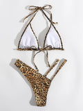 Leopard Halter Thong Bikinis 2026 Women Sexy Triangle Swimsuit Diamond Swimwear Female Jewelry Bathing Swimming Suit Beachwear