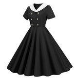 1950s Vintage 50s A-Line Evening Dress Short Sleeves V Neck Button High Waist Dresses Women's Prom Party Midi Dress Vestidos
