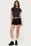 Women's summer fashion retro polka dot short-sleeved printed slim round neck top