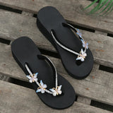 Luxury Crystal Butterfly Wedge Heel Flip Flops Women Fashion Clip Toe Thick Bottom Slippers Woman Summer Beach Non Slip Slides