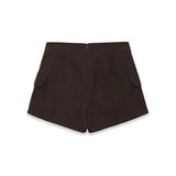Women's Workwear Skirt-pants Dark Brown Wrap Design Cargo Skort With Pockets For Women High Waist Summer Shorts Elegant 56S3