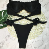 Ruffled Bra Cup Bikinis 2025 Bandeau Bikinis Women Swimsuit Female Swimwear Two Pieces Bikini Set High Cut Bathing Suit Swim