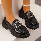 Fashion Metal Decor Platform Loafers Women 2026 Slip On Thick Sole Oxford Shoes Woman Plus Size Snake Pattern Pu Leather Shoes