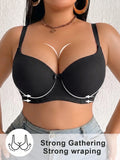 Plus Size Women's B C D Thin Cup Ribbed Push Up Bra Wide Straps Underwire Side gather Lingerie Comfort Ladies Brassiere