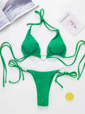 Love Shaped Metal Rings Bikinis Halter Velvet Bikini Women Swimwear Female Swimsuit Two-pieces Bikini Set Bathing Suit Swim Lady