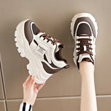 Fashion Lace Up Chunky Sneakers for Women Comfort Breathable Platform Sports Shoes Woman Pu Leather Thick Bottom Running Shoes