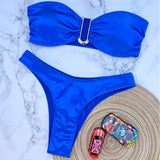 New Sexy Bandeau Strapless Bikini Female Swimsuit Women Swimwear Two-pieces Bikini set Padded Bather Bathing Suit Swim V4647D