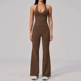 V-neck Yoga Sets Women Seamless Slimming Sports Tank Top High Waist Wide Leg Pants Fitness Suit Outwear Gym Running Tracksuit