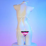 Summer PU Leather Micro Bra Bikini Set Swimsuit Stripes Bright Anime Swimwear Women Erotic Underwear Sexy Lingerie Costume