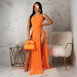 Summer Bikini Cover Up Women Beach Sundress Sexy Mesh Sheer Long Dress Solid See-through Sleeveless Strap Beach Dress