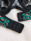 3/4 cup gathered netted lace lingerie set - green leopard print black floral embroidered bra and panties set ZA825183