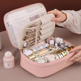 New PU leather makeup bag with large capacity, portable, and high-end outdoor feel, layered and multi-layer waterproof makeup ca