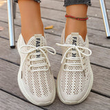 Spring Summer Breathable Mesh Sport Shoes Women Slip On Hollow Out Knitted Flats Shoes Woman Plus Size 43 Thick Sole Sneakers