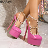 Summer New Fashion Thick Sole Sandals Thick High Heel Riveted Sexy Fashion Show Banquet Party Large Women's Shoes