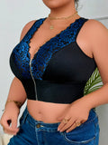 Plus Size Sexy Lingerie Set, Floral Embroidery Front Zipper Plunge Bra, Wireless Push-up New Arrival
