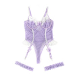 Sexy Lace Teddy Bodysuit for Women with Garter Belt Push Up Sheer Mesh Lingerie Set Underwear as Outerwear Daily Romantic Outfit