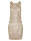 2025 Backless Cut Out Crochet Knitted Tunic Beach Cover Up Cover-ups Beach Dress Beach Wear Beachwear Female Kaftans for Woman
