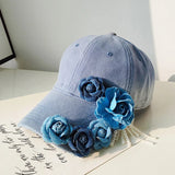 Women 3D Flower Sun Hat Breathable Sun Protection Denim Baseball Hat Holiday Outdoor Travel Cap