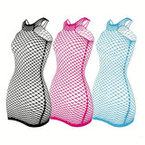 Fishnet Women Sexy Beach Cover Up Dress Women Stretch See Through Sleeveless without Bikini Swimsuit Cover up Mini Beachwea
