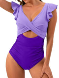 2026 Hollow Out Cross Ztvitality Swimsuit One Piece Solid Ruffle Swimwear Women Bathing Swimming Swim Suit Female Beach Wear
