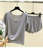 Chic Modal Floral Print 2Pcs Set Soft And Breathable Short-Sleeve Top And Shorts Loose Relaxed Fit Women's Sleepwear Homewear