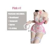 Japanese Anime Maid Uniform Women Sexy Cosplay Lingerie Costume Lace Headband Leg Ring Waistband Dress Set Outfits