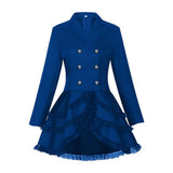 Women Double Breasted Victorian Steampunk Blazer Coat Gothic Tuxedo Tailcoat Jacket with Lace Hem Halloween Uniform Costume