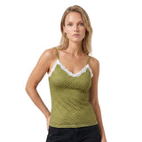 Women Summer Lace Trim Camisoles Sexy Dot Print Slim Fit V Neck Spaghetti Strap Tops