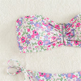 XS - L Flowers Printed Floral Bandeau Bikini Female Swimsuit Women Swimwear Two-Pieces Bikini Set Bather Bathing Suit Swim V5453
