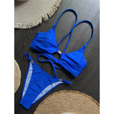7 Colors New Cross Back Bikini Female Swimsuit Women Swimwear Two-pieces Bikini set High Leg Cut Bather Bathing Suit Swim V8252