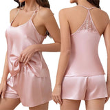 Sexy Suspender Pajamas Set Strap Top&shorts Loungewear Summer Silk Satin Sleepwear Intimate Lingerie Loose Home Clothes Pijamas